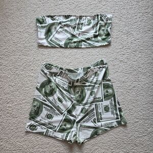 100$ Bill Money Print Women's Shorts Bandeu Set Festival Clothes
